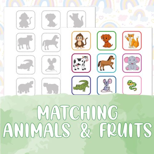 MATCHING ANIMALS & FRUITS-12 Matching Game